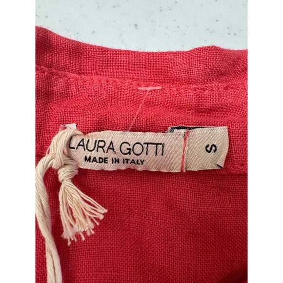 LAURA GOTTI Italian Red 100% Linen Button Down Short Sleeve Shirt S Oversized - Picture 8 of 12